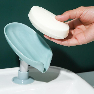 Shreejee Pack of 1 Leaf Shaped Self Draining Suction Cup Soap Dish x1.104(Random Colour)