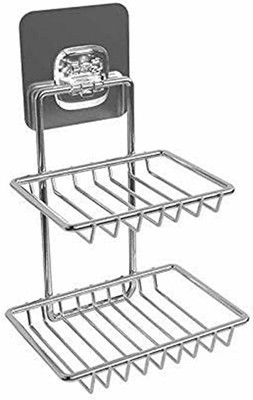 NCMART 2 Layer Stand with 2 Hook,Wall Mounting Double Layer Soap Dish Holder (1 Pcs)(Silver)