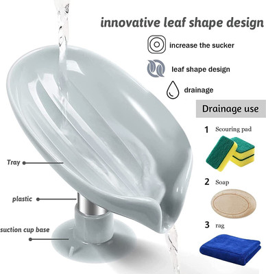 KRAZE 2 Pack Soap Saver Dish with Drain, Leaf Shape Soap Holder with Suction Cup,.1(White)