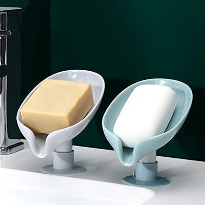 Shreejee Pack of 2 Leaf Shaped Self Draining Suction Cup Soap Dish x2.139(Random Colour)