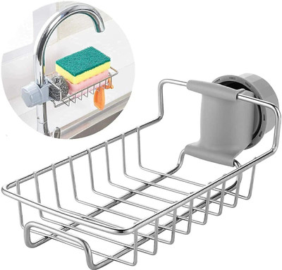 Flywind Kitchen Sink Faucet Sponge Holder Caddy organizer Hanging Drain Rack Bathroom(Silver)