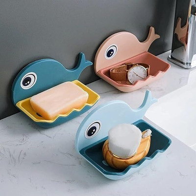 beautiloon (Pack of 04) Self Draining Fish Shape Cute Soap Plastic Dish(Multicolor)
