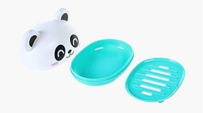 Flywind Cute Panda Soap Box Holder with Cover Bathroom Storage Shelves Racks(Blue)