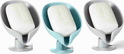 KRAZE Pack of 3 Leaf Shaped Self Draining Suction Cup Soap Dish x3.23(Multicolor)