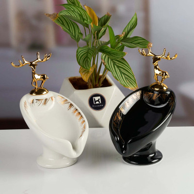 Kookee Ceramic Soap Holder Dish, Set of 1, Black & White (Set of 2) (12195)(Multicolor)