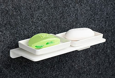 Spacekeeper Acrylic Dual Soap Dish/Soap Holder/Soap Stands for Bathroom Wall(White)