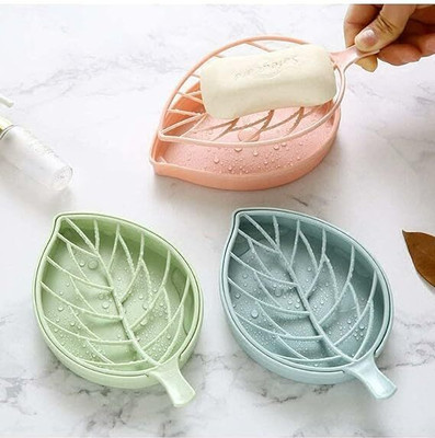 pranam enterprise Pack of 2Leaf Shape Double Layer Soap Dish Case Holderx2.17(Multicolor)