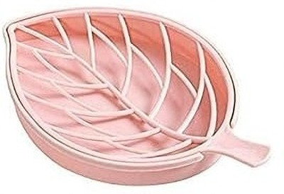 Hemdi Leaf Shape Double Layer Soap Dish Case Holder(Pink)