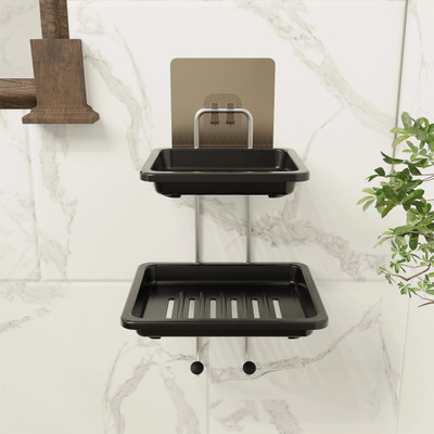 kridha 2 Layer Stainless Steel Soap Dish with 2 Plastic Dish(Black)
