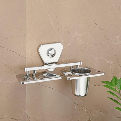 FORTUNE Soap Dish With Toothbrush holder stainless steel(Chrome)