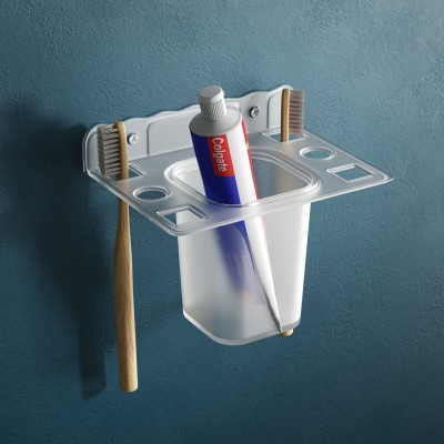 GRIVAN Wall-mounted Acrylic tumbler and toothbrush/stand/holder for bathroom(Clear)