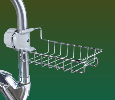 Vayqex Kitchen Metal Steel and Spout Soap Sink while Holder Sponge Holder(Silver)