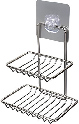 Glitzn Wall Mounted Double Layer soap Dish Holder Stainless Steel(Silver)
