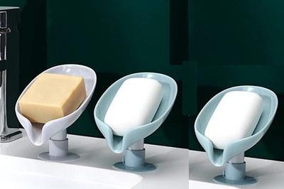 Shreejee Pack of 3 Leaf Shaped Self Draining Suction Cup Soap Dish x3.19(Random Colour)
