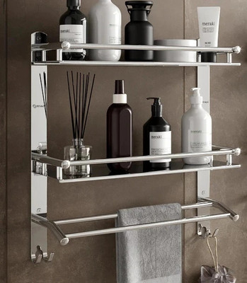 GRIVAN Deluxe Multipurpose Bathroom Shelf/shelve/rack/stand With Towel Rod(Silver)