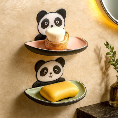 Jiyancreation Shower Soap Dish Holder Panda Shape Pack of 2(Multicolor)
