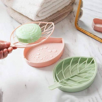 EIGHTEEN ENTERPRISE Pack of 2 Cute BETEL LEAF shape Self Draining Double Layer Soap Dishx2.36 Plastic Wall Shelf(Number of Shelves - 2, Multicolor)