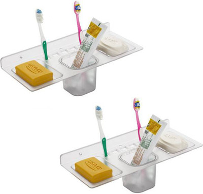 CLIBO 4 in 1 Plastic Unbreakable Soap Dish with Tooth Brush Paste Holder(Clean)