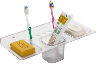 iSTAR Plastice 4 in 1 Multipurpose Kitchen/Bathroom Shelf/Paste-Brush Stand/Soap Stand/Bathroom Accessories(Transparent)