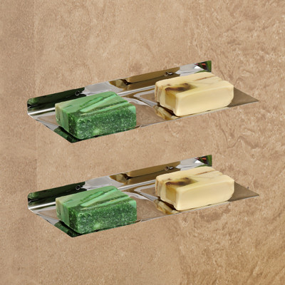 FORTUNE Stainless Steel Double Square SoapDish/SoapCase/Soap Stand/Soap Holder Pack of 2(Chrome Finish)