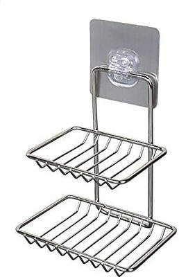 Rexmon Stainless Steel Soap Holder for Wall Mounted 2 Layer with Hanging Hook(Silver)