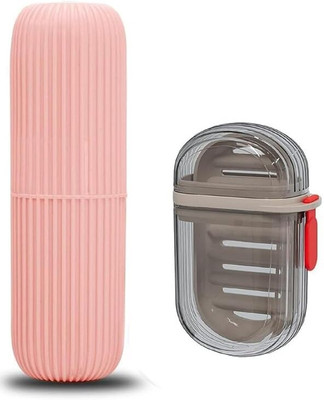 Milini Travel Transparent 1 Soap Box with 1 Toothbrush Case, Plastic Waterproof(Multicolor)