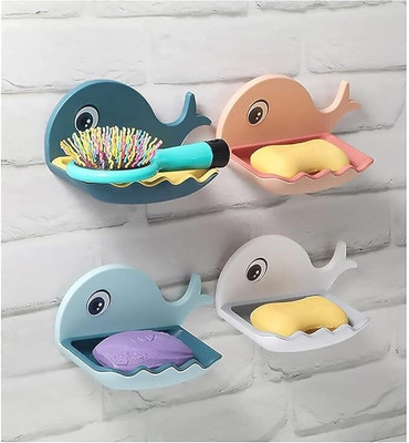 Shreejee 4 Pcs Plastic Soap Holder Fish Shape Draining Soap With Suction Cup Soap Dish(Multicolor)