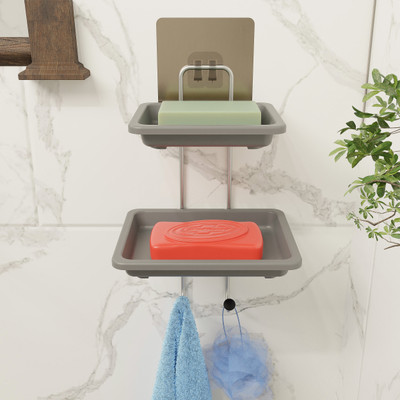 kridha 2 Layer Stainless Steel Soap Dish with 2 Plastic Dish(Grey)
