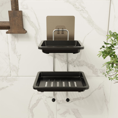 M Y 2 Layer Stainless Steel Soap Dish with 2 Plastic Dish(Black)
