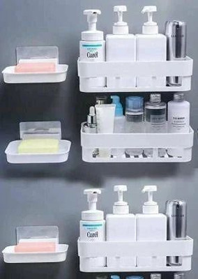 KYASO 3 PCS Shelves + 3 Pcs Soap Dish ABS Plastic Bathroom Accessories(White)