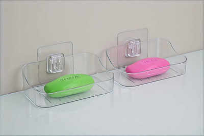 HAPPI Soap Holder Self-Adhesive Wall-Mounted, Soap Dish, Soap Stand for Bathroom 2 Pcs(Transparent)