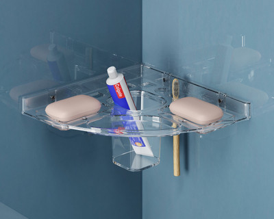 GRIVAN Premium Toothbrush Holder with Removable Tumbler & Soap Stand/Tray for Bathroom(Clear)