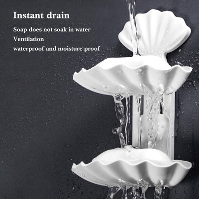 VVG TRADERS Wall Mount Sea Shell Shape Soap Holder Dish Adhesive With Sticker Two Layer(White)