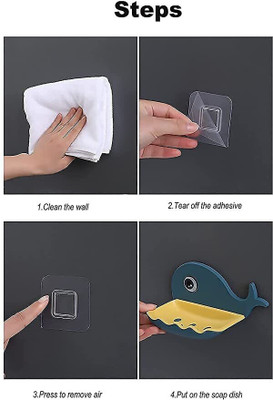 FIVANIO Pack of 4 Attractive Dolphin Shape Double Layer Self Adhesive Soap Casex4.88(Multicolor)