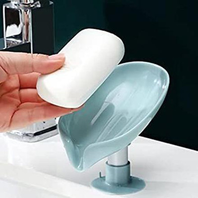 WebDealz Pack of 1 Leaf Shaped Self Draining Suction Cup Soap Dish x1.182(Random Colour)