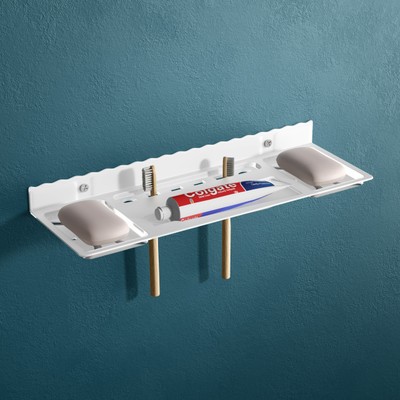 FORSQUARE HARDWARE PRODUCTS Modern Heavy-Duty Toothbrush & Toothpaste holder with dual soap dish/tray/stand Acrylic Toothbrush Holder(Clear, Wall Mount)