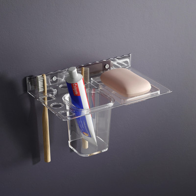 GLOXY Wall Mounted Soap case, Toothbrush/Tumbler Holder for Home Kitchen & Bathroom(Transparent)