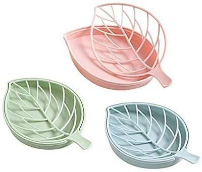 ks trade Pack of 3Beautiful Leak Proof Leaf Shape Double Layer Soap Casex3.50(Multicolor)