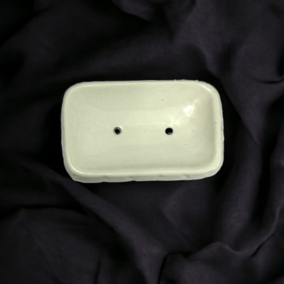 Shoogloo Mart Ceramic Rectangular White Soap Dish Tray for Bathroom | Ceramic Soap Dish Holder(White)
