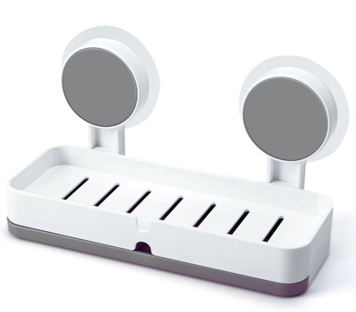 BK 10 IMPORT & EXPORT Self Adhesive Wall Mounted Double Soap Holder with Drain Tray Kitchen, Bathroom(White)