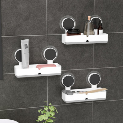 QXORE Self Adhesive Soap Stand for Bathroom with Removable Drain Tray(White, Gray)