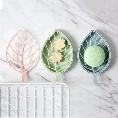 Shreejee Pack of 3Leaf Shape Self Draining Bar Soap Holder x3.54(Random Colour)