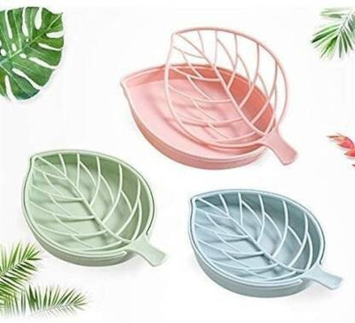 Krishna Enterprises Pack of 3Leaf Shape Double Layer Soap Dish Case Holderx3.44(Multicolor)