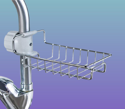 Vaynanx Kitchen Steel Sink Organizer Faucet and Soap Sponge Stainless while Holder(Silver)