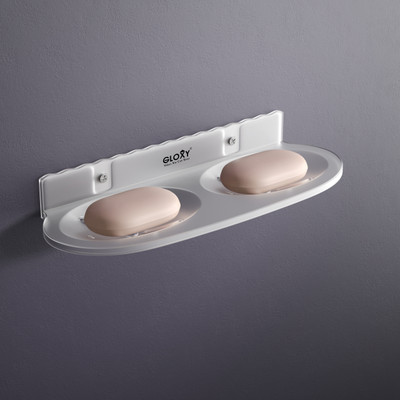 GLOXY Wall Mounted Double Soap Dish/Soap Holder/Soap Stand for Home Kitchen & Bathroom(White)