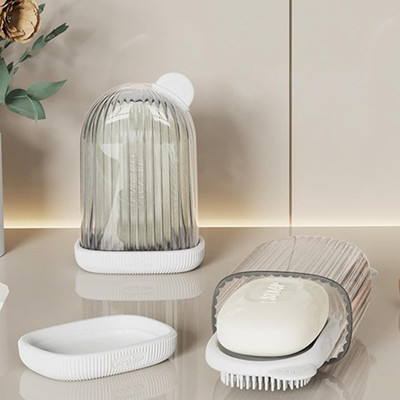 DAVALBA Transparent Travel Soap Container Leakproof Soap Case with Bath Brush and lid(Multicolor)