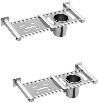 iSTAR Square Heavy Double Soap Dish / Soap Case / Soap Stand ( Material : Stainless Steel ) Set of 2(Silver)