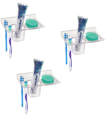 ADONZ Unbreakable Plastic 3 in 1 Single Soap Dishes with Tumbler PAck of 3(Transparent)