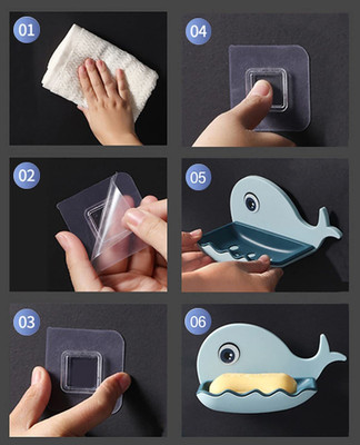 beautiloon Pack of 4 Attractive Dolphin Shape Double Layer Self Adhesive Soap Casex4.54(Multicolor)