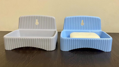 CSM Mounted Self Draining Soap Cases Set of 2 Plastic Soap Holders/Soap Dishes(Blue, Grey)